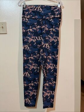 EUC COLORFULKOALA Blue Plum Tan Athletic Pants Leggings Roll Top Long Legs SOFT